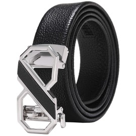 Men's Luxury Automatic Buckle Design Leather Belt Business Belt (8-Silver, 120cm/47.3inch(Fit 26-44)(Can be cut))