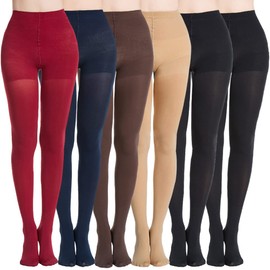 MANZI Women's 6 Pairs Opaque Control-Top Tights with Comfort Stretch 70 Denier Large