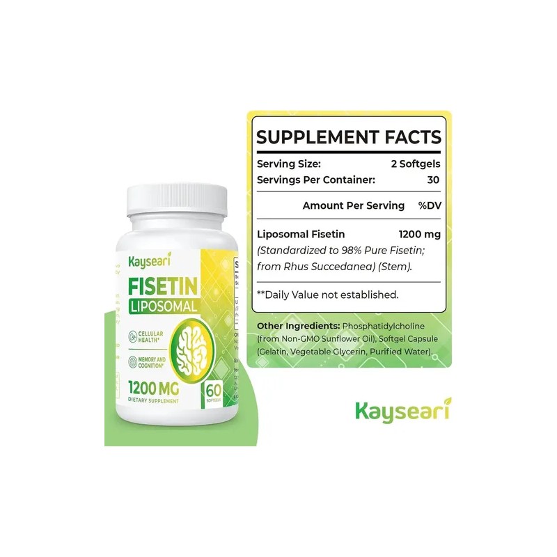 Fisetina 1200mg Inmunidad Salud Apoyo Cognitivo 60cap Sabor Sin Sabor