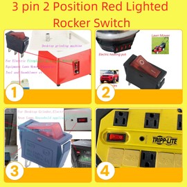 3 pin 2 Position Red Lighted Rocker Switch for Desktop Grinder,Electric Fireplaces,Neon Lamp,Household appliances,Lawn Mower,Electric Tool and Snowblower