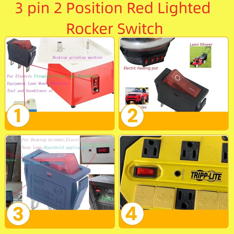 3 pin 2 Position Red Lighted Rocker Switch for Desktop