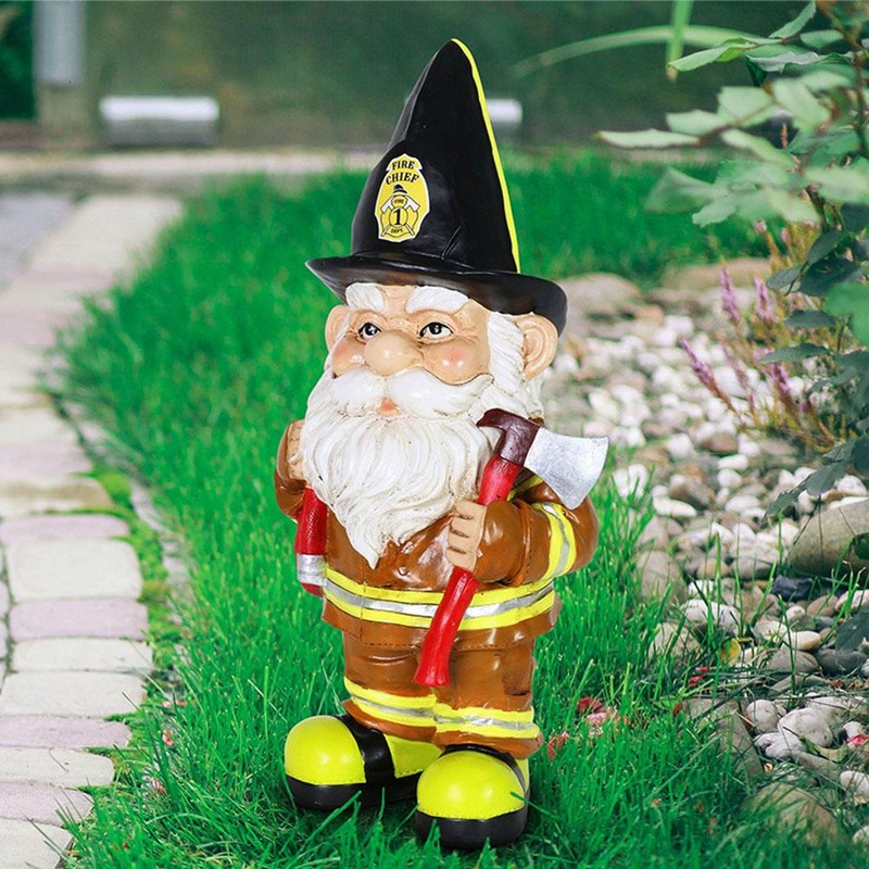 Dwarf Old Man Statue Black Hat Fireman Resin Sculptures Old