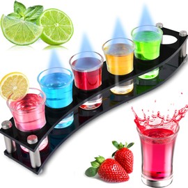 ElvesHome 6 Pack Shot Glasses with Holder, 1.2 oz Heavy Base Shot Glass Set, Clear Glass Serving Tray, for Restaurant, Bar Party