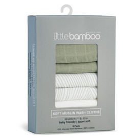 Little Bamboo Muslin Baby Face Washer Cloths 6 Pack - Bayleaf