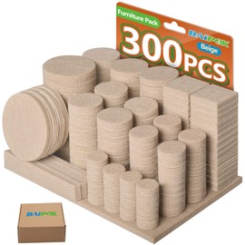 BAIPOK Filzgleiter Selbstklebend Set 300 Stck - Premium M?belgleiter Filz Pads 5 mm Starke - Filz Selbstklebend fr Sthle Bodengleiter Bodenschoner - Effektiver Schutz Ihrer M?bel & Holzfu?b?den(Beige)