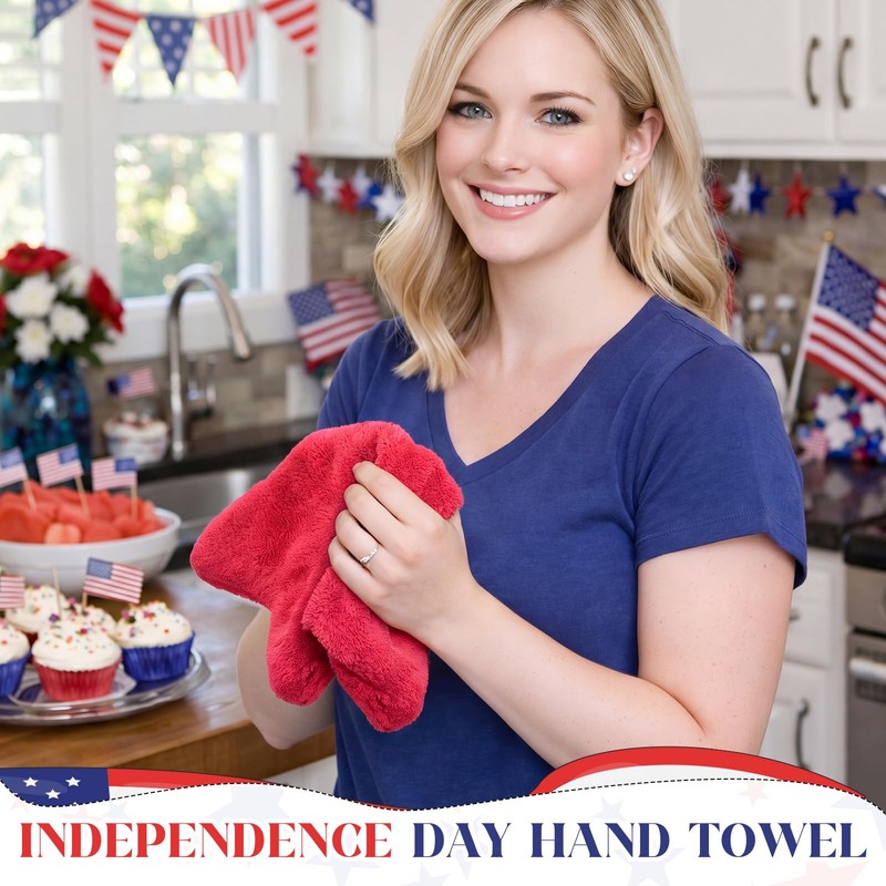 Breling 6 Pcs Patriotic Star Hanging Hand Towels 4th of