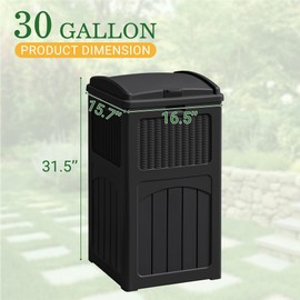 Acurax Dual 2 Pack 33 Gal Resin Outdoor Garbage Bins with Secure Lids, Weatherproof Patio Waste Containers, Black