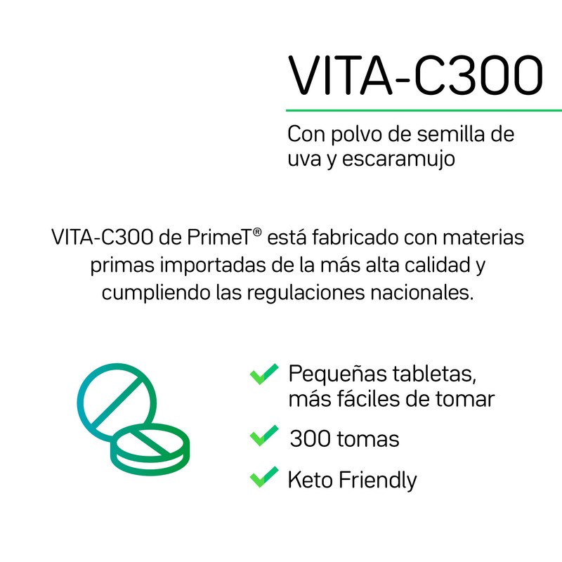 Vitamina C Primetech 300 tabletas de 360 mg VITA-C300 con