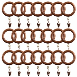 12 Pack Wooden Drapery Curtain Rod Rings with Clips for 1 inch to 1.5 inch Rod Pole, 1.75 inch Inner Diameter, Natural Rosewood (12, 1.75 INCH Inner Dia)