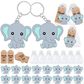 CiciBear 72 Pack Elephant Party Favors with Blue Baby Elephant Keychains, Thank You Tags and Gift Bags for Boys Baby Shower, Kids Birthday, School Carnival Rewards