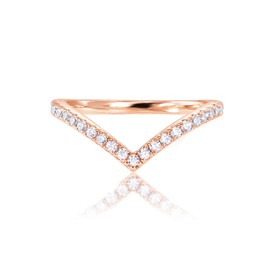 PAVOI 14K Gold Plated Sparkling Wishbone 'V' Ring for Women with Cubic Zirconia (Rose Plated, 8)
