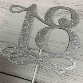 Decoración para tartas número 18 – Decoración para tartas de feliz cumpleaños 18, decoración para tartas de alegría a 18 años, Hello 18, (purpurina plateada de doble cara)