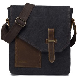 Vaschy Canvas Shoulder Bag Men's Vertical Messenger Bag Crossbody Bag Business Bag for School Commute Outdoor, Black