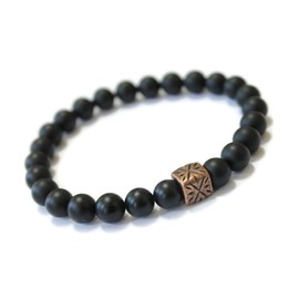Unisex Black Onyx Gemstone Beaded Wellness Bracelet, Antique Copper, Positive Energy, holistic well being jewelry, crystal energy, minimalist, stylish unisex stone jewelry