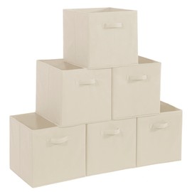 STORAGEIDEAS 11x11 Storage Bins, Set of 6 Storage Cubes. Collapsible Cube Storage Bins, Fabric Closet Organizers with Handles for Home, Office, Closet Shelf Cabinet, Bookcase, Beige