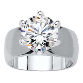 PalmBeach Gold-Plated, Rose Gold-Plated or Silvertone Round Cubic Zirconia Solitaire Engagement Ring Size 6