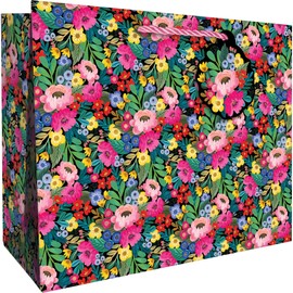 JILLSON & ROBERTS Jumbo Gift Bags with Foil Accents, Floral Burst (12 Count)