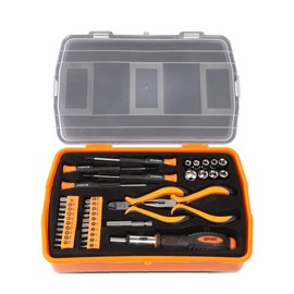 DNA Motoring TOOLS-00035 37 Piece Handheld Tool & Complete Drill Bits Set, Includes Screwdriver, Pliers, Ratchet Bit Driver, 1 Kit, Orange/Black