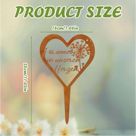 Xstary Weatherproof Grave Stake Heart Grave Decoration Mourning Decoration Metal Steel Rust Patina Grave Decoration Cemetery Memorial Stake for Gardens Yards Cemetery Decoration