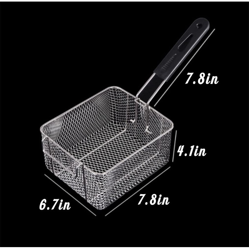 Miecux Stainless Steel Square Fry Basket with Rubber Handle Grip