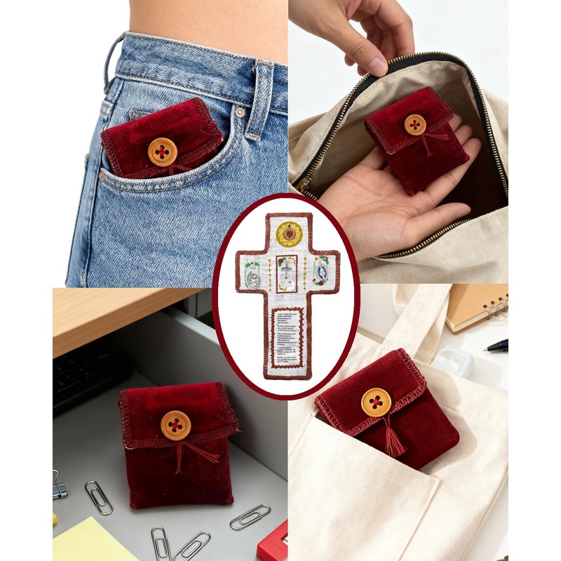 Onism 3Pcs Prayer quilt with cross inside,Mini Handcrafted pocket devotional,Portable