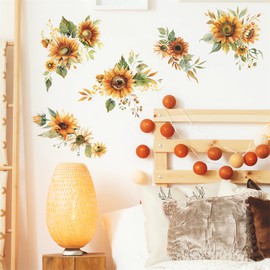 5 Pcs Sunflower Flower Wall Stickers, sacinora DIY Yellow Floral Art Wall Decals Removable Vinyl Peel and Stick for Living Room Bedroom Study Room Furniture Closet Home Decorations