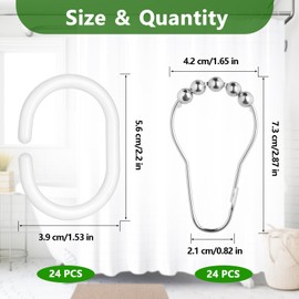 NVGVUP 48 Pcs Shower Curtain Hooks Plastic and Metal, Shower Curtain Rings with Sliding System, Easily Movable Shower Hooks in C-Shape White for Window Rod Bathroom Bedroom Kitchen