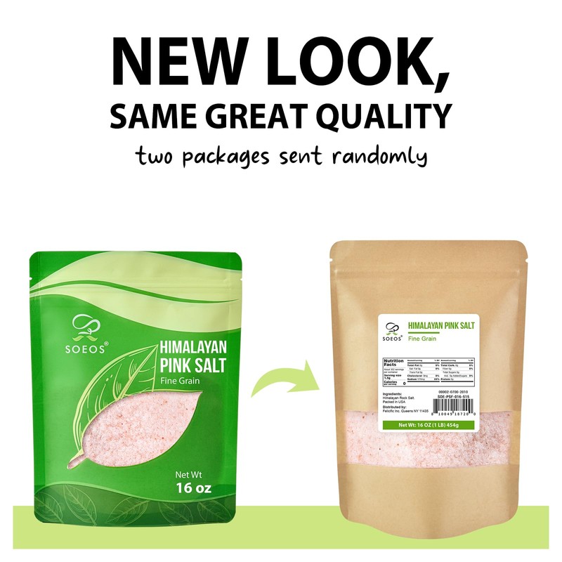 Soeos Himalayan Pink Salt, Fine Grain, 16 oz (1 Pound),