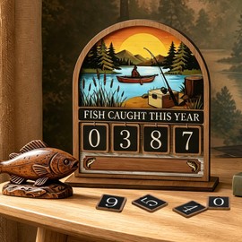 Fish Caught This Year Sign Wooden Fishing Tracker Sign