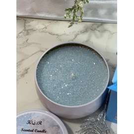 K_R-Winter Lake Scented Candle. Hand Poured. AKA: Winter Wonderland Fragrance is a Fruity Blend, Orange, Cinnamon and Clove, French Vanilla and Musk. 6.5 oz. with appz. 15-20 hrs Burn time.