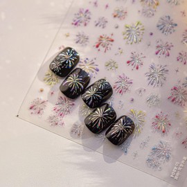Fireworks Nail Art Stickers 5D Self-Adhesive Embossed Nail Decals Shiny Gradient Design Colorful Fireworks Nails Stickers Independence Day Nails Accessories for Women Manicure Decorations