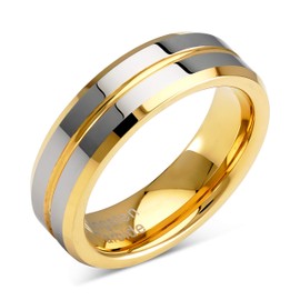100S JEWELRY 6mm Tungsten Rings For Men Women Two Tone Gold Silver Mirror Finish Wedding Band Size 5-13 (12.5)