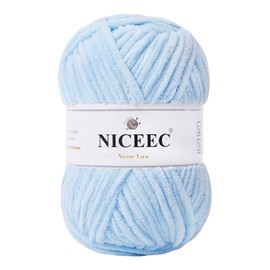 NICEEC Chenille Yarn Light Worsted Weight Yarn Blanket Yarn for Knitting Fancy Yarn for Crochet Weaving DIY Craft Total Length 200m (218yds, 100g)_Light Blue