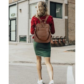 UTO Women Backpack Purse 3 Way Ladies Rucksack Travel Shoulder Bag Synthetic Leather Brown