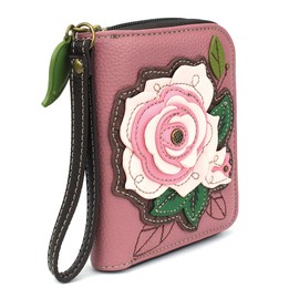 CHALA Zip Around Wallet, Wristlet, 8 Credit Card Slots, Sturdy Pu Leather - Pink Rose - Pink