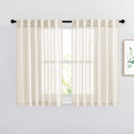NICETOWN Linen Sheer Curtains 2 Panels 45 inches for Small Windows - Semi Linen-Like Sheers Light Filtering Drapes Back Tab and Rod Pocket Country Style for Basement/Kitchen (W52 x L45, Beige, 2 Pcs)