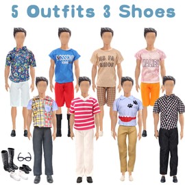 Pack of 18 Clothing and Accessories Compatible with Ken and Babrie Dolls, 4 Dresses, 1 Casual Clothing, 3 Pairs Shoes for 11.5 Inch Doll, 5 Casual Clothing, 3 Pairs Shoes, 2 Glasses