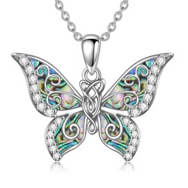 Cagari Butterfly Necklaces for Women, 925 Sterling Silver Hypoallergenic Abalone Butterfly Celtic Knot Necklace, Birthday Christmas Butterfly Pendant Gift, Irish Jewelry for Women Mom Sister