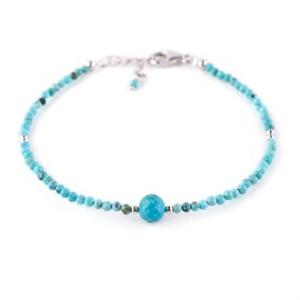 InfinityGemsArt Real American Turquoise Beads Bracelet, Designer Dainty Gemstone Jewelry, Natural Crystal, Birthstone, Gift for Women, Chakra Healing Crystals, 925 Sterling Silver 8 inch