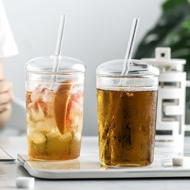 DOITOOL Glass Cups with Lid and Straw,32 oz Iced Coffee Cups Clear Aesthetic Cups,Reusable Tumbler with Lid and Straw for Bubble Tea Juice Smoothie Iced Coffee
