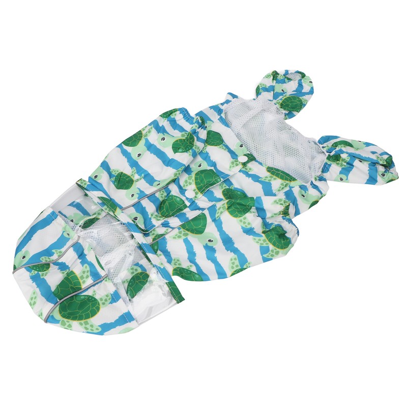 Reflective Puppy Raincoat Sea Turtle Pattern Lightweight Breathable Waterproof Pet