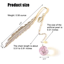 Metal Feather Bookmark, 2Pcs Vintage Style Creative Beaded Bookmarks with Eternal Dry Flower Pendant, Christmas Thanksgiving Idea Gift for Women Men Kids Book Lovers (Red, Blue)