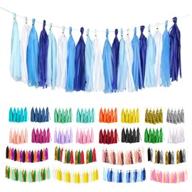 Blue Tissue Paper Tassels Garland Banner for Party Birthday Wedding Decoration Baby Shower Table Decor (20 Pcs)
