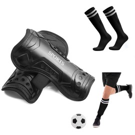 SumDirect Kids Soccer Shin Guards - Large Football Shin Pads for 9+ Years, Youth Child Shin Guards, Child Soccer Shin Pad, Perforated Breathable Soccer Shin Guards Board with Socks (Black)