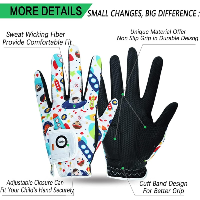Golf Gloves Kids Left/Right Hand 2 Pack, Breathable Boys Girls