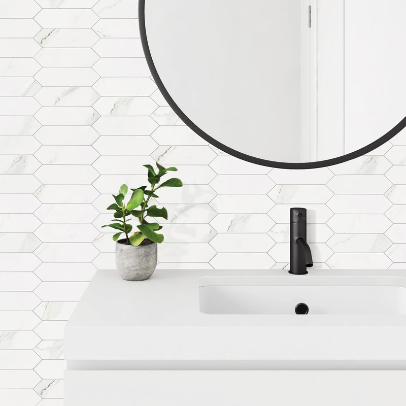 Vamos Tile Glossy White Marble Backsplash Tile Peel and Stick,