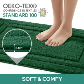 HOMEIDEAS Bathroom Rugs Sets 3 Piece, Super Soft and Absorbent Non Slip Microfiber Toilet Bath Mat with U-Shaped (Dark Green)