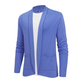KUYIGO Men's Autumn and Winter Cotton Cardigan Jacket Knitted Lapel Buttonless Cardigan Sweater XL Blue