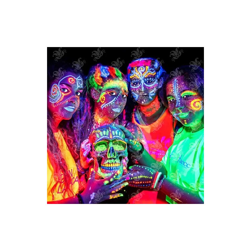 Kit Maquillaje Neón Pintura Crayón Fluorescente Glow Luz Uv