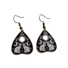 Antique Gold Gothic Cross Earrings – Vintage Dangle Earrings with Black Accents – Victorian Occult Witchy Jewellery for Women (Ouija Tarrot Cats)